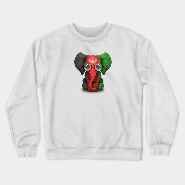 Baby Elephant with Glasses and Afghan Flag Crewneck Sweatshirt by jeffbartels